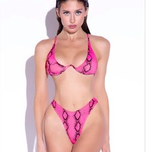 Never worn pink snakeskin bikini set